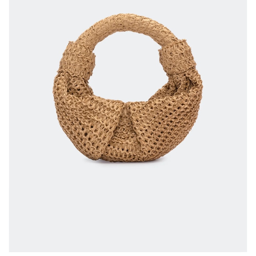 Raffia Lopso Bag Michael Simon Tan Mini Bag with Intricate Woven Design 
New